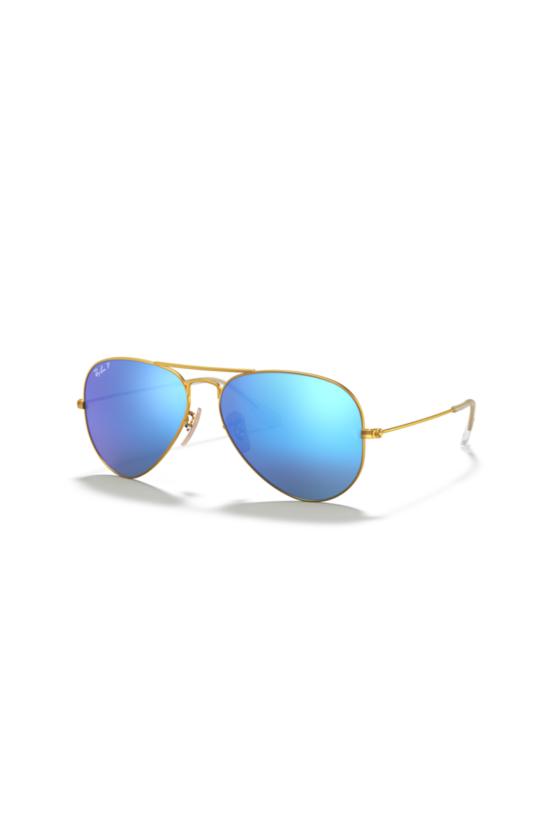 Ray Ban Aviator Flash Lenses in Matte Gold Frames with Blue Mirror L Blue Ox Boutique