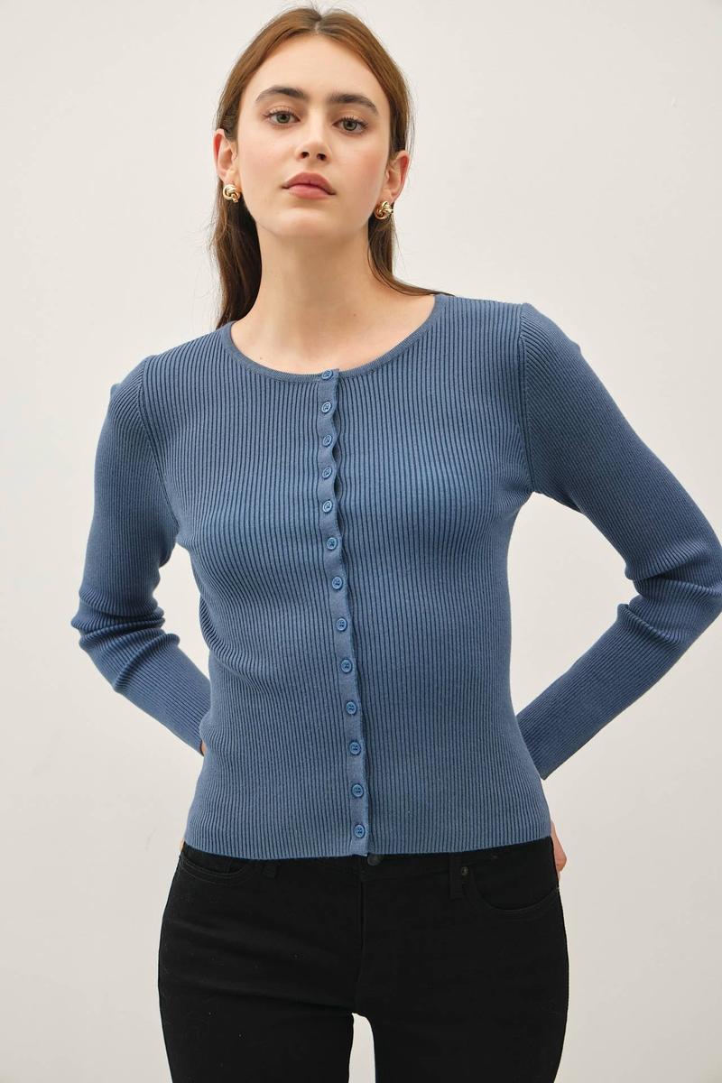 Be Cool - Ribbed Button Up Cardigan in Teal