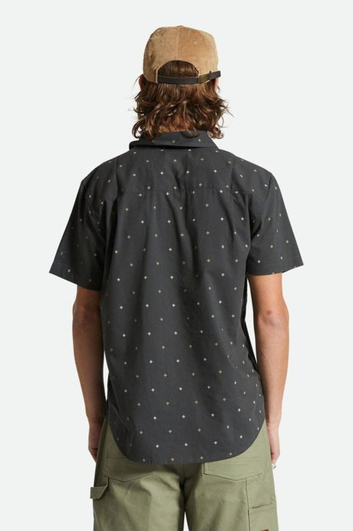 Brixton - Charter Print Short Sleeve Woven Shirt in Washed Black Pyramid
