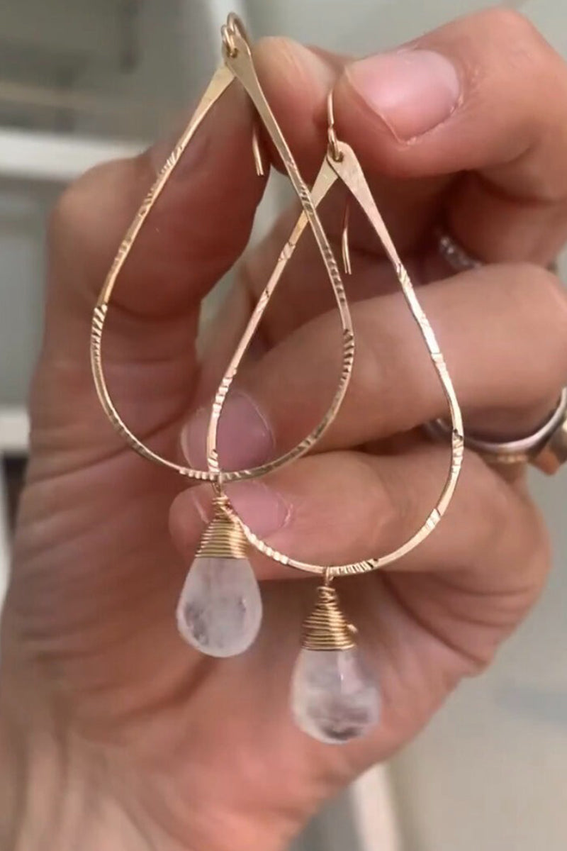 Sea To Seed - Stamped Moonstone Hoops in Gold