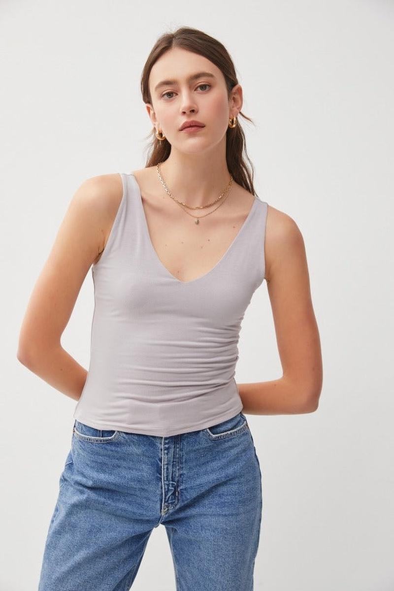 Be Cool - Basic V-Neck Tank in Earth Grey