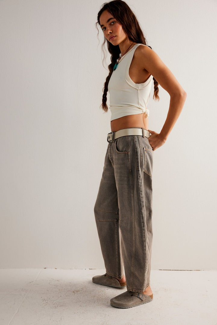 Free People - We The Free Good Luck Mid-Rise Barrel Jeans in Archive Grey