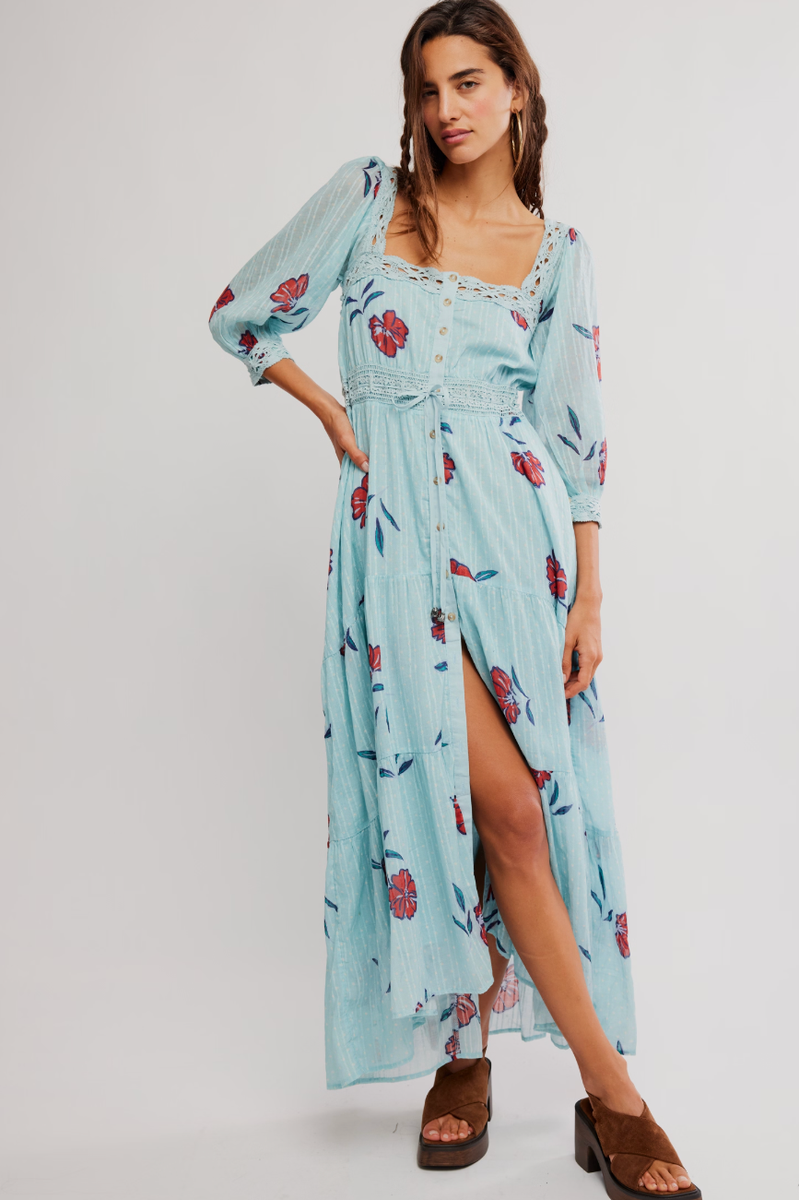 Women's Free People Morning Meadows Maxi Dress Medium Pastel Blue Combo