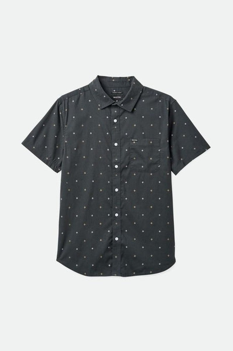 Brixton - Charter Print Short Sleeve Woven Shirt in Washed Black Pyramid