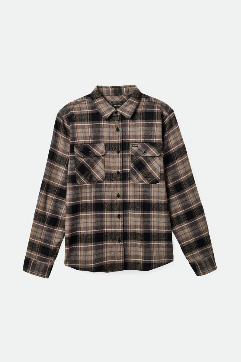 Brixton - Bowery Long Sleeve Flannel in Black/Charcoal/Oatmeal