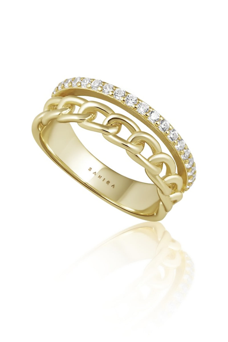 Sahira Jewelry - Jonene Cubic Zirconium Chain Ring in Gold - Size 6