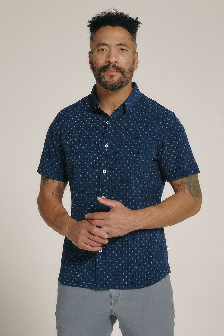 7DIAMONDS - Thiago Short Sleeve Shirt in Navy