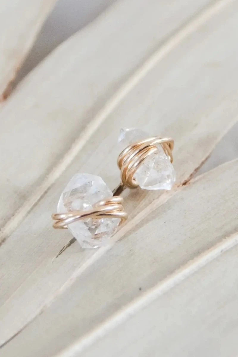 Barberry and Lace - Herkimer Diamond Stud Earrings in 14k Gold Fill