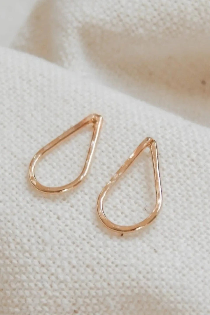 Barberry and Lace - Hammered Teardrop Stud Earrings in 14k Gold Fill