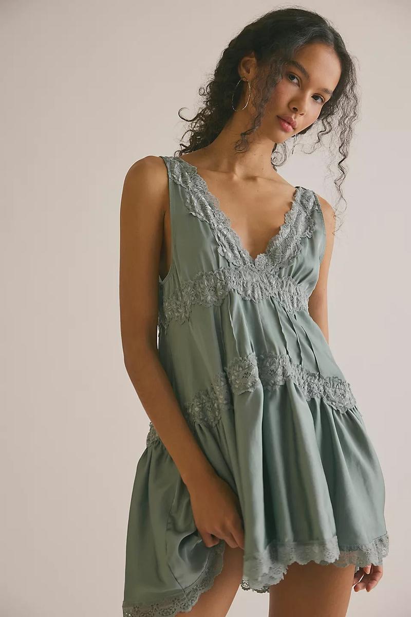 Free People - In This Groove Mini Slip Dress In Odessa Grey