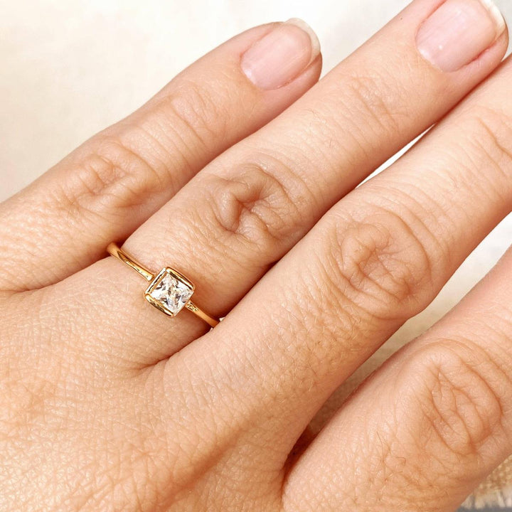 GoldFi - Dainty 18k Gold Filled Square Solitaire Ring: 5.5