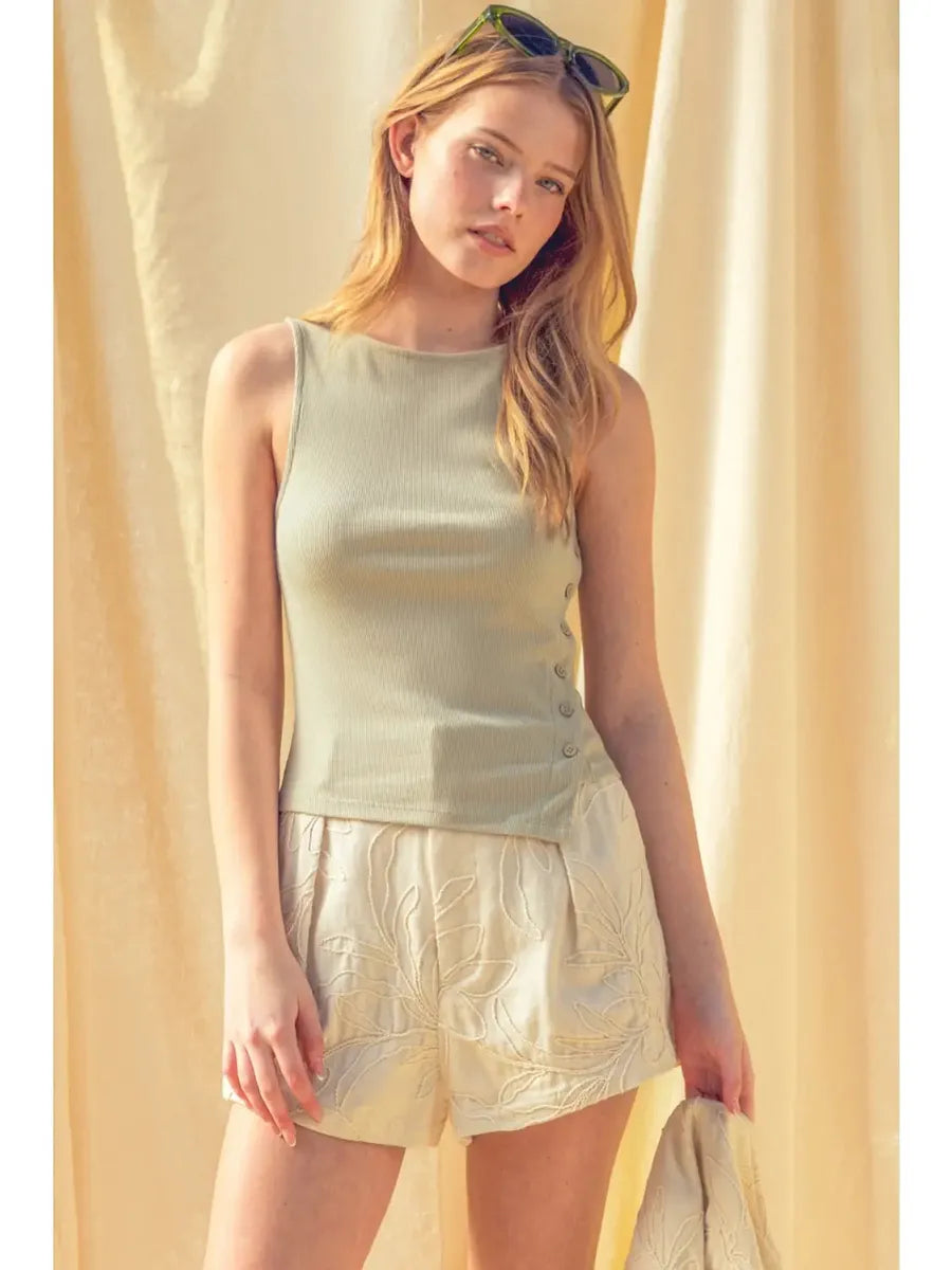 Miou Muse - Ribbed Tank with Button Side Detail