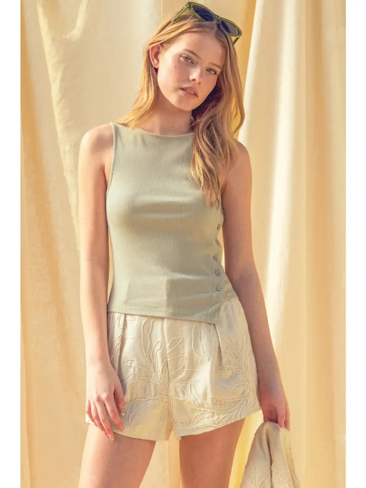 Miou Muse - Ribbed Tank with Button Side Detail