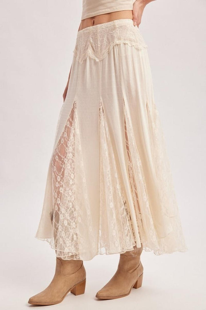 Bluivy - Boho Flowy Lace Maxi Skirt with No Lining - Easter Day in Ecru