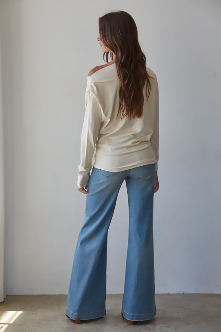 By Together - Woven Rayon Spandex Asymmetric Long Sleeve