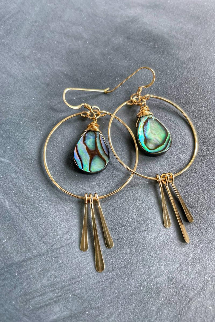 Quinn Sharp - Circle Hoops Abalone Fringe | 14kt Gold Filled, Sterling