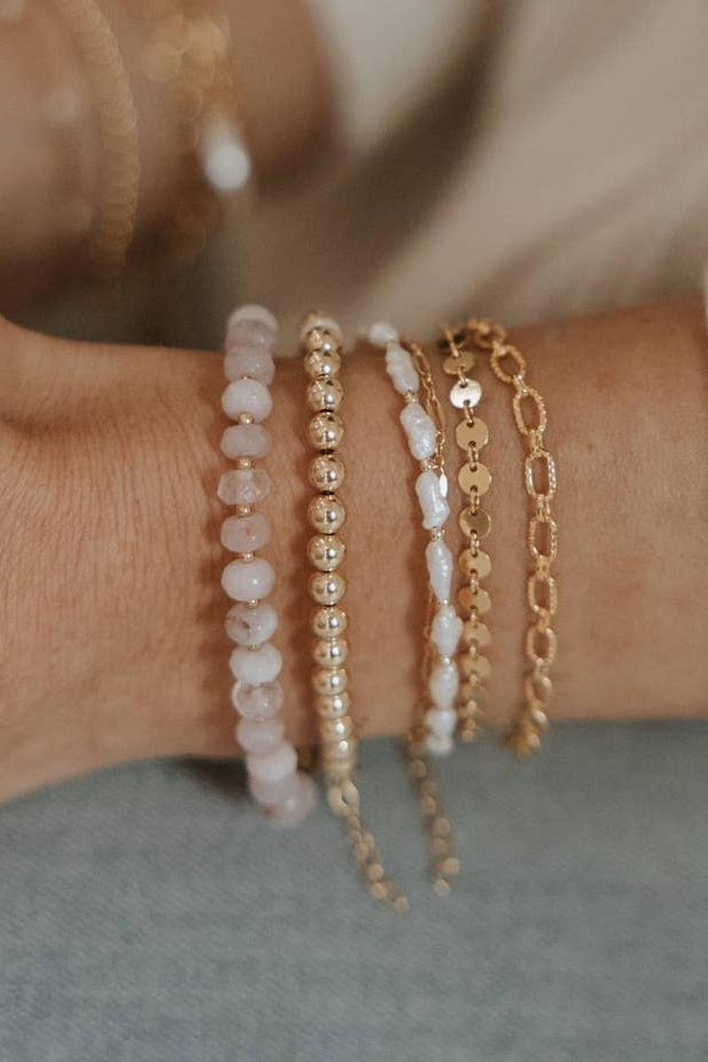 True By Kristy Jewelry - Rosalie Rose Quartz Pink Gold Filled Beaded Bracelet