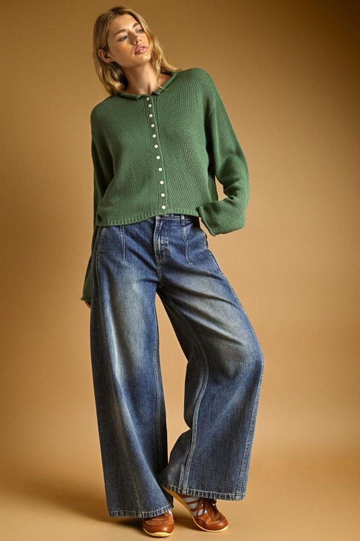 MIOU MUSE - Button Front Easy Knitted Cardigan