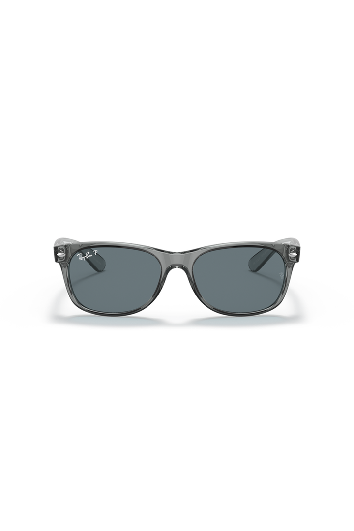 Ray Ban - New Wayfarer in Transparent Grey Frames with Dark Blue Polarized Lenses - RB2132F64509R55