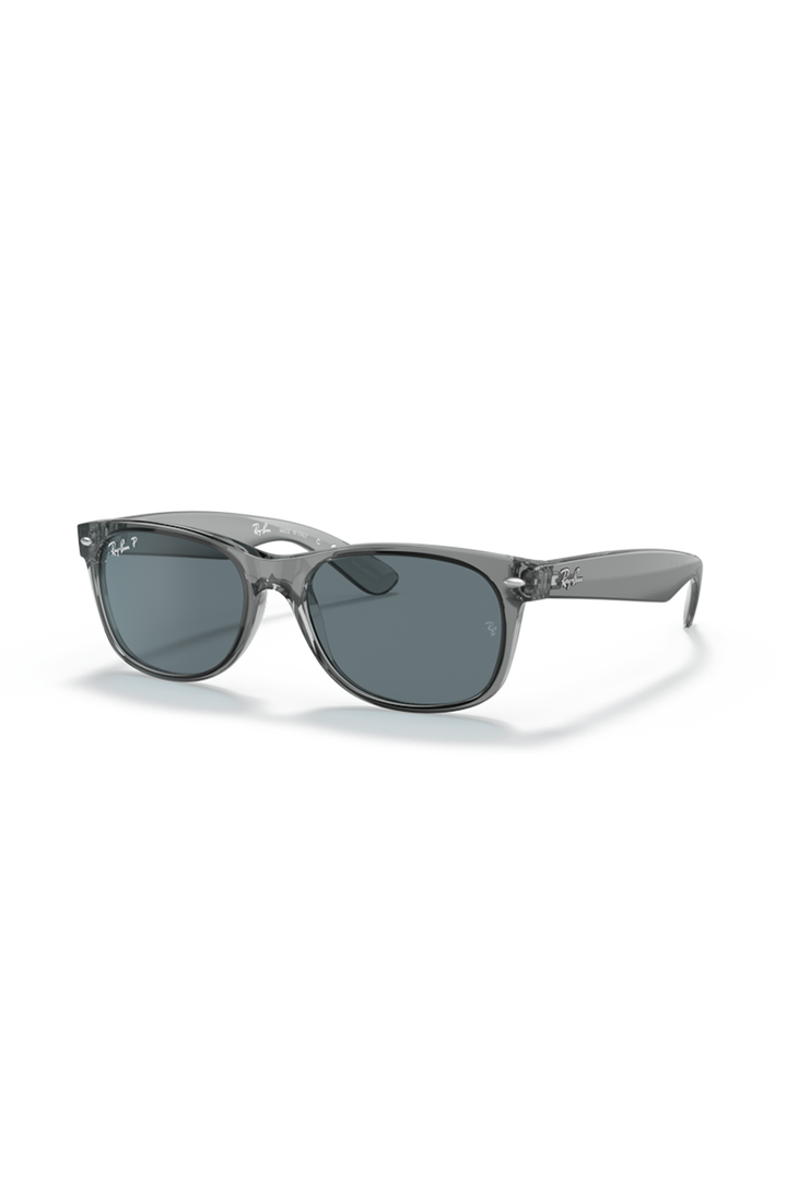 Ray Ban - New Wayfarer in Transparent Grey Frames with Dark Blue Polarized Lenses - RB2132F64509R55