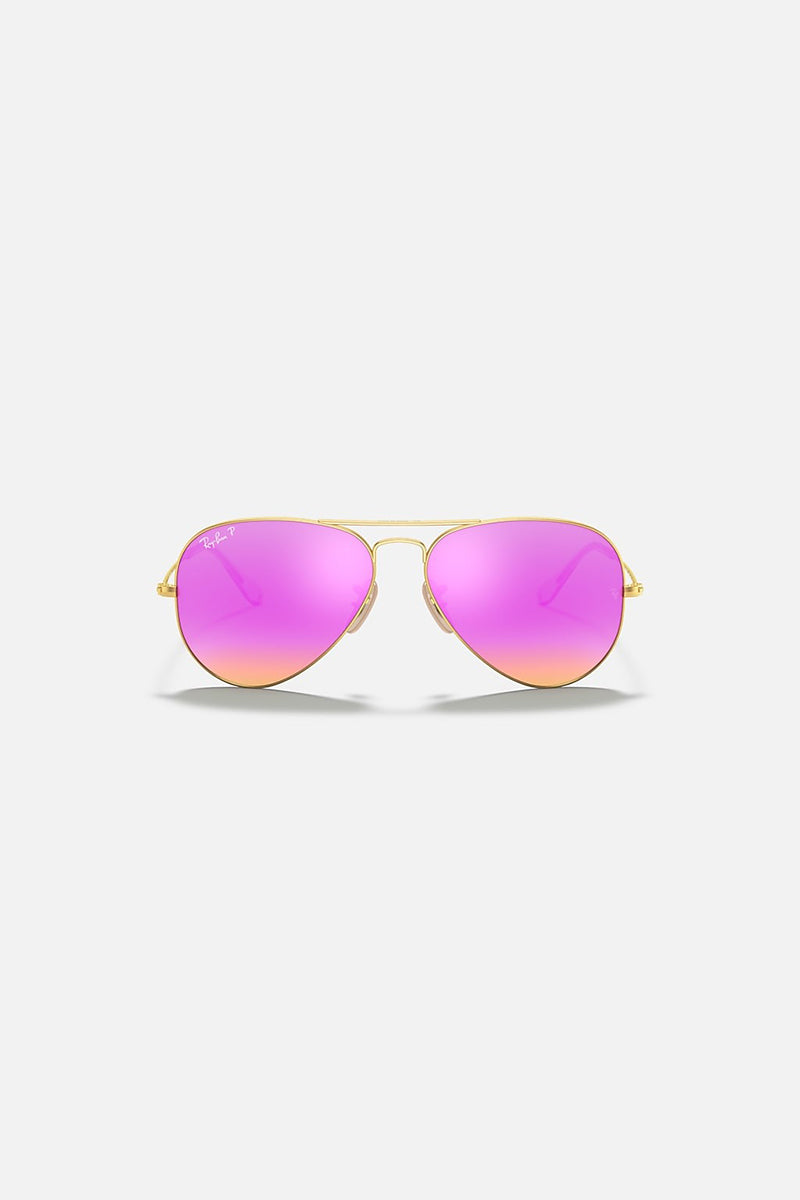 Ray Ban - Aviator Flash Lenses in Matte Gold Frames with Violet Mirror Lenses - 0RB3025112/1Q58