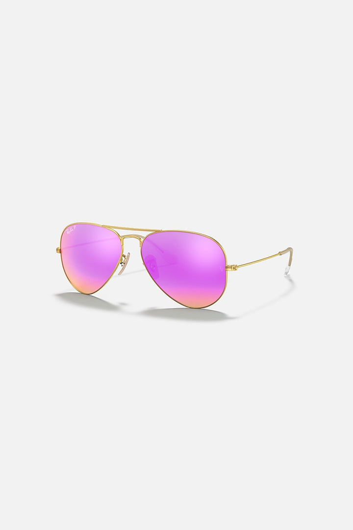Ray Ban - Aviator Flash Lenses in Matte Gold Frames with Violet Mirror Lenses - 0RB3025112/1Q58