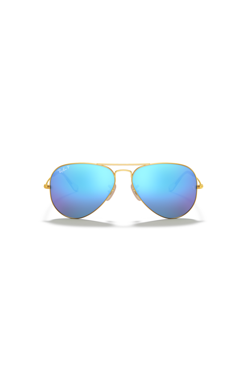 Ray Ban - Aviator Flash Lenses in Matte Gold Frames with Blue Mirror Lenses - 0RB3025112/4L58