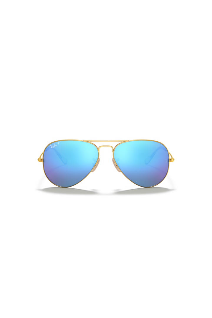 Ray Ban - Aviator Flash Lenses in Matte Gold Frames with Blue Mirror Lenses - 0RB3025112/4L58