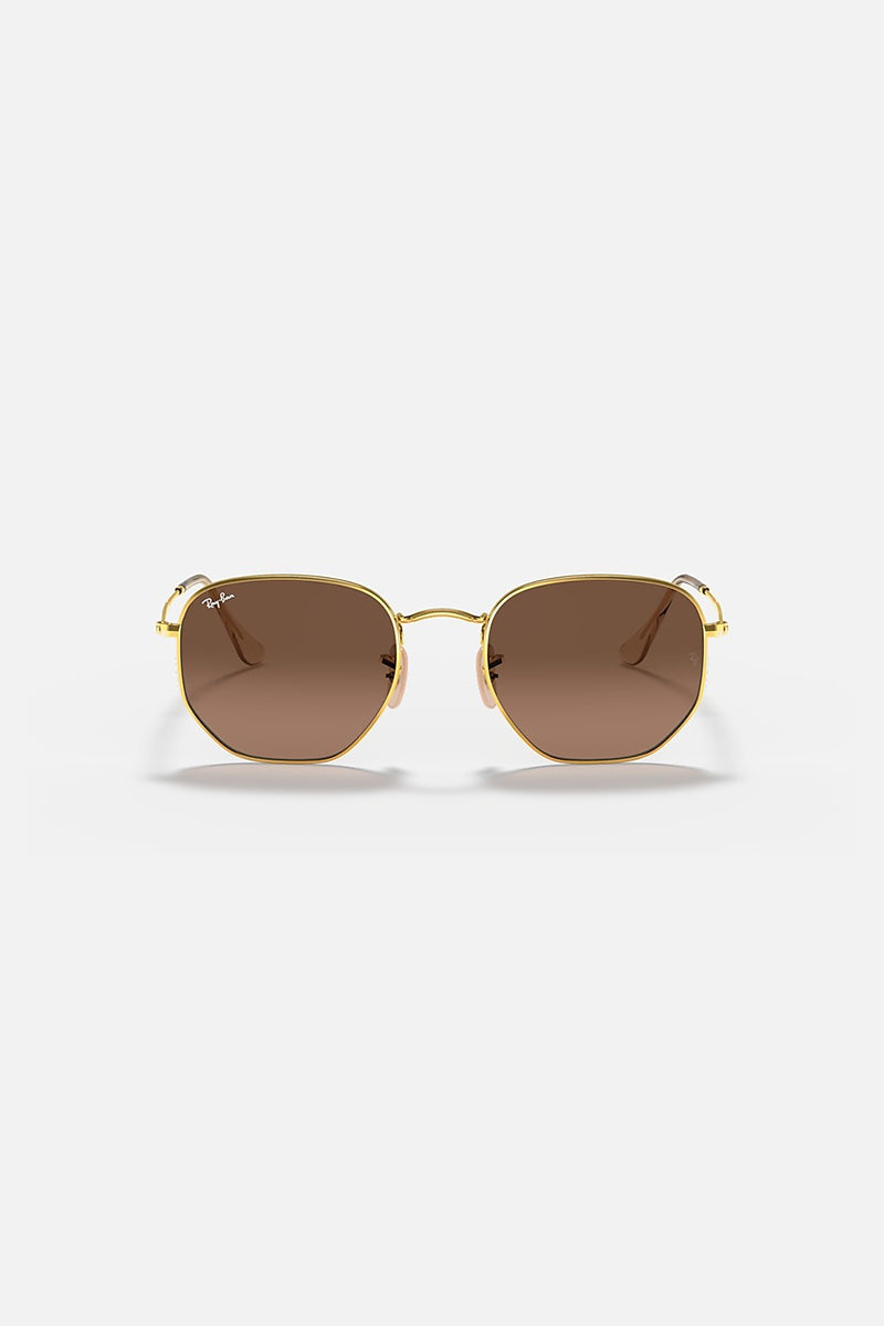 Ray Ban - Hexagonal Arista Polished Gold with Brown Gradient Grey Lenses RB3548N