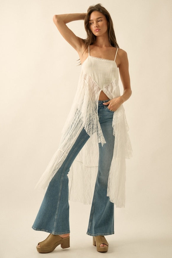 Promesa USA - Ruffled Lace Flyaway Maxi Cami Top