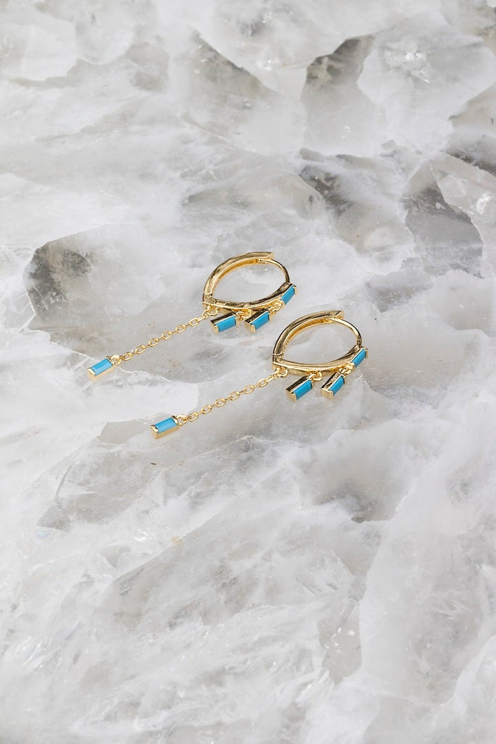 Native Gem - Sparkler Huggies with Turquoise in 14k Gold Vermeil