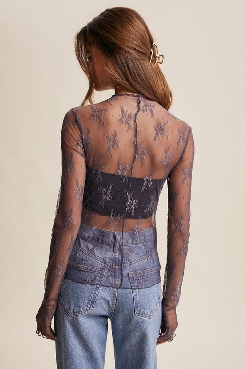 Listicle - Sheer Lace Long-Sleeve Top