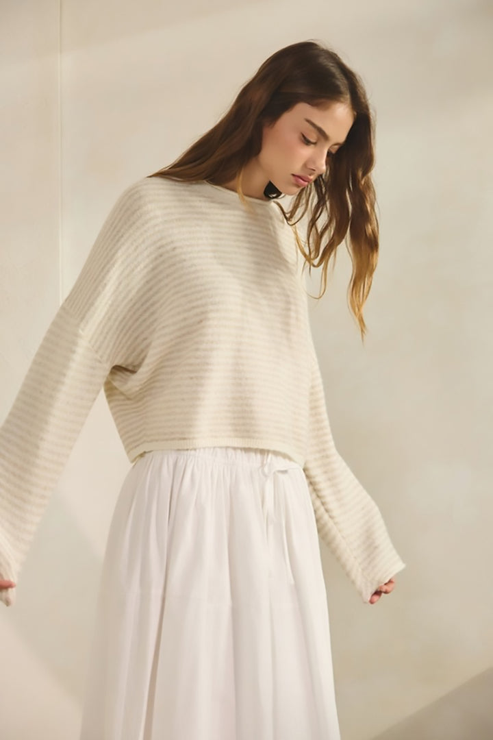 Creamon - Babe Striped Roll Up Neck Sweater