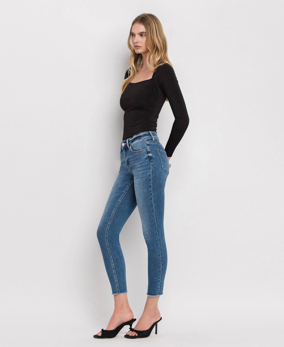 VERVET By Flying Monkey - Wolf N Crane - Plus Mid Rise Raw Hem Crop Skinny Jeans