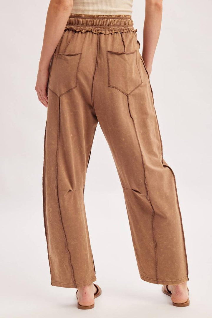 Bluivy - Washed Out Exposed Seam Barrel Pants in Latte