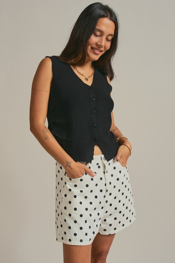 Urban Daizy - Button-Front Knit Vest Top with Side Detail