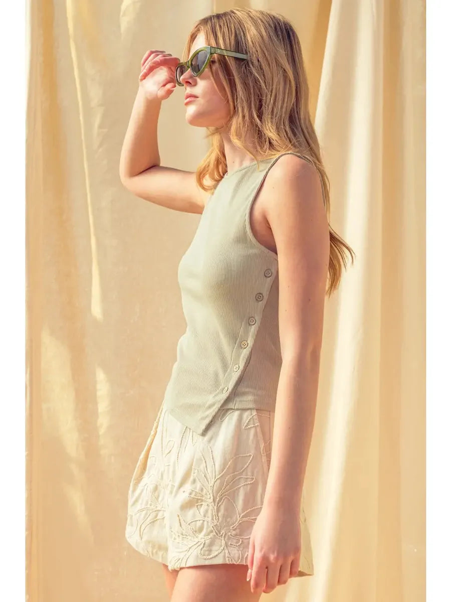 Miou Muse - Ribbed Tank with Button Side Detail