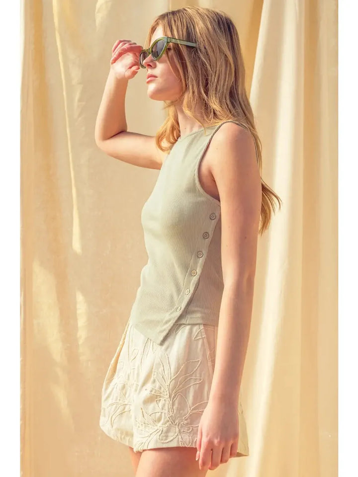 Miou Muse - Ribbed Tank with Button Side Detail