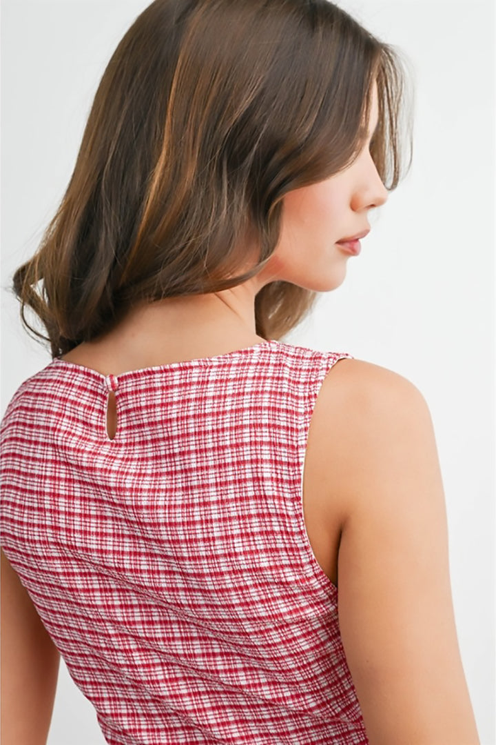 BUTTERMELON - Lattice Drawstring Check Mini Dress
