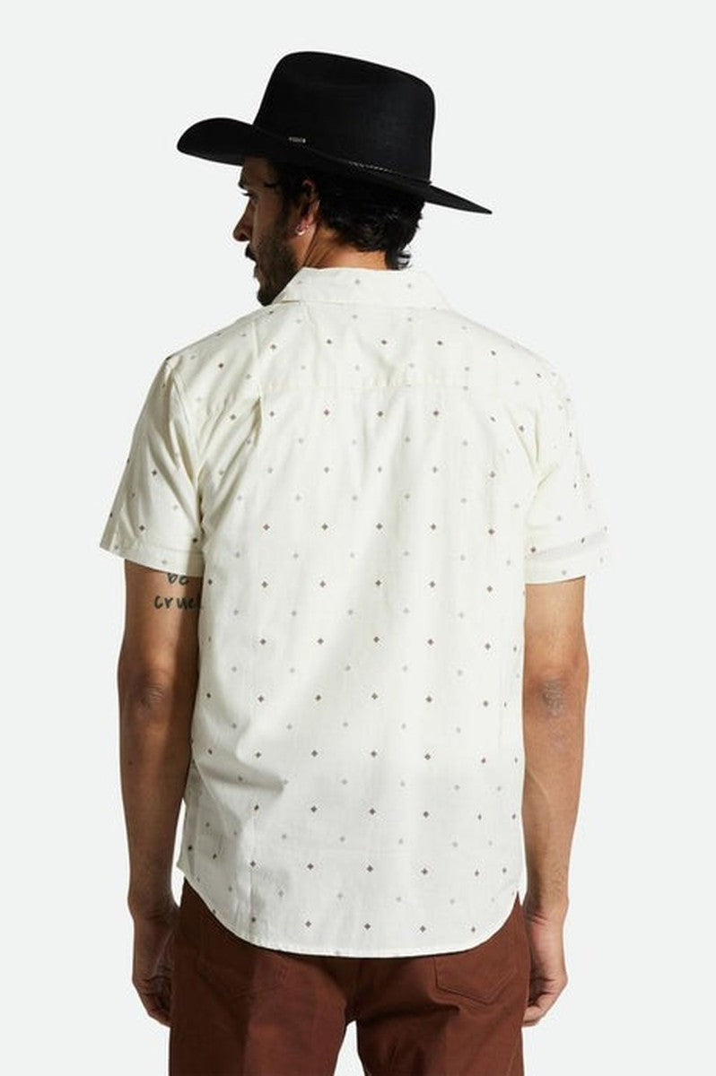 Brixton - Charter Print Short Sleeve Woven Shirt in Off White Pyramid