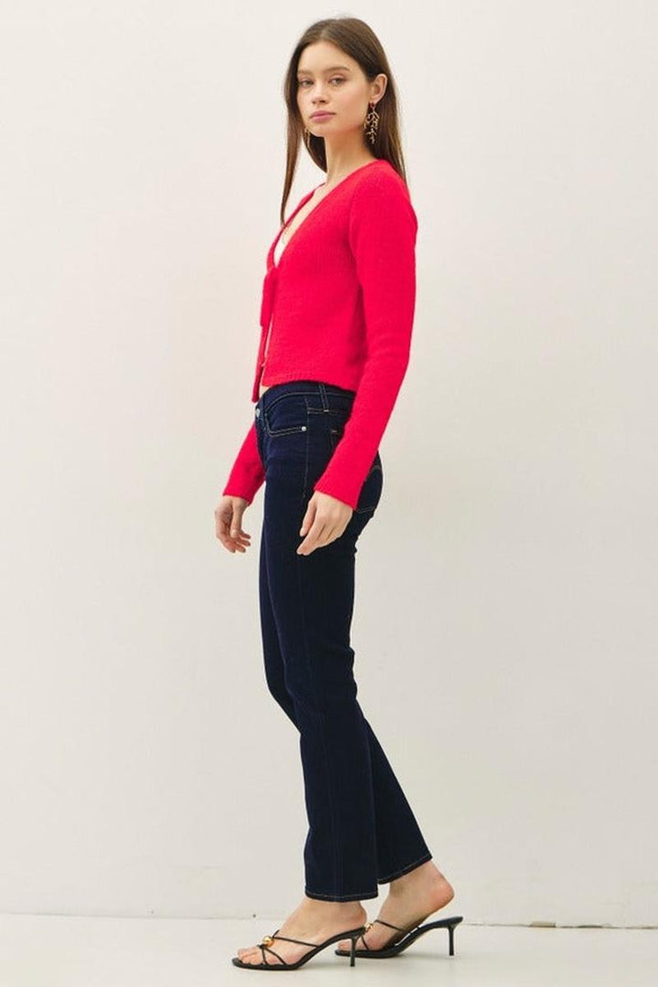 Be Cool - Ultra Soft Wooly Tie Detail Cardigan in Red