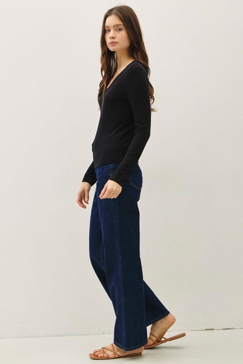Be Cool - Soft Jersey U Neck Long Sleeve Top