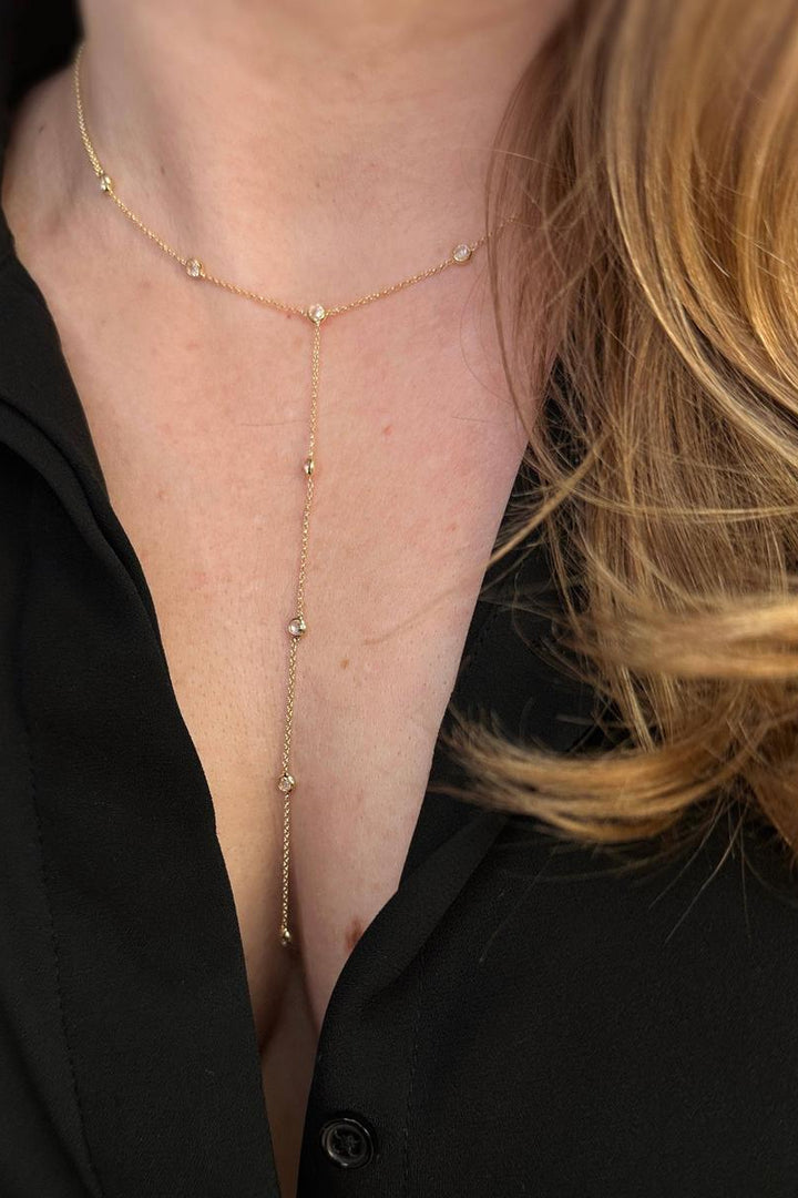 GoldFi - 18k Gold Filled Lariat Necklace With Bezel CZ
