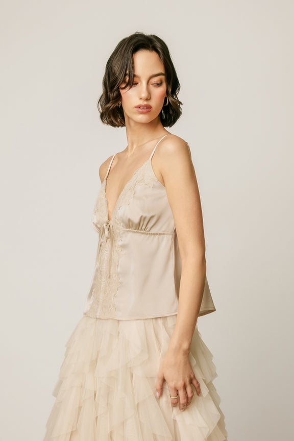 Dress Forum - Satin Lace Tie Front Cami Top
