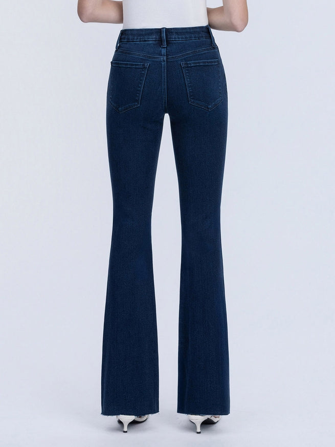 FLYING MONKEY - Mid Rise Raw Hem Dark Wash Tinted Bootcut Jeans