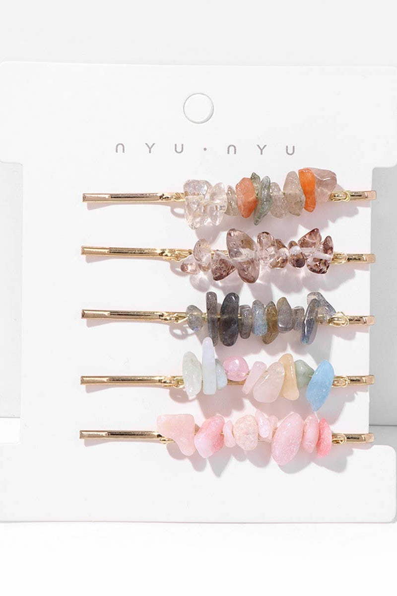 ACCITY - Natural Red Stone Hair Clip Set