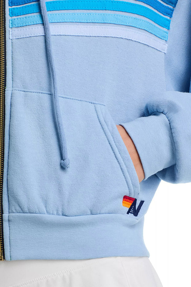 AVIATOR NATION - 5 Stripe Cropped Zip Hoodie Relaxed in Ice/Ice