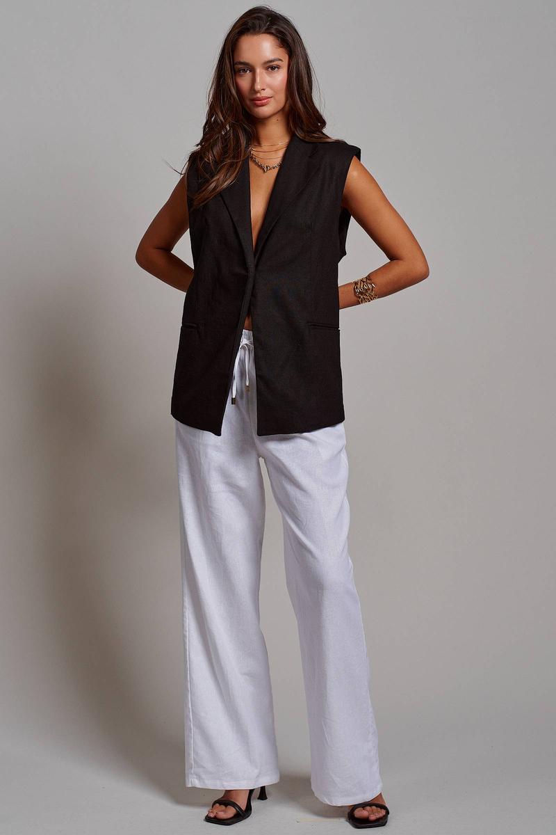 Urban Daizy - Linen Blend Tailored Notched Lapel Vest