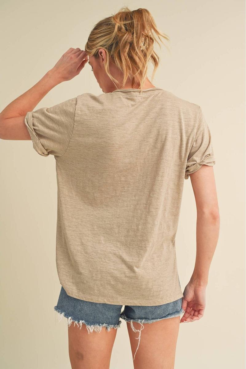 AEMI+CO - Zoie V-Neck Short Sleeve Tee in Oat