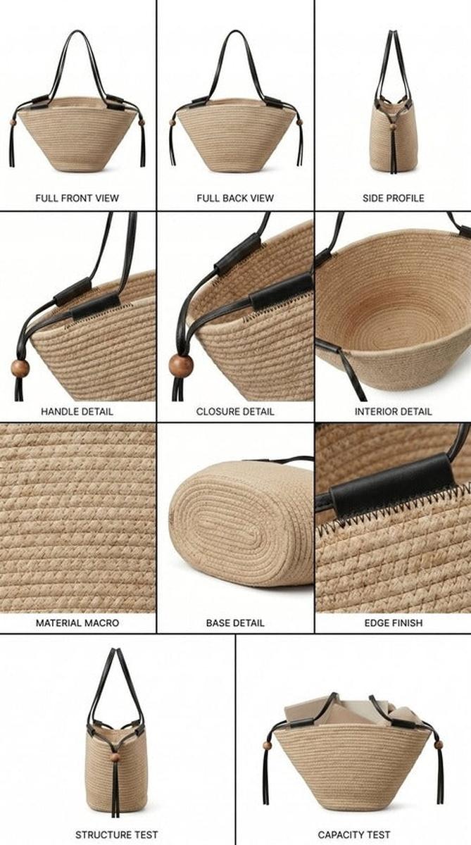 Urban Daizy - Woven Rope Tote Bag with Leather Handles